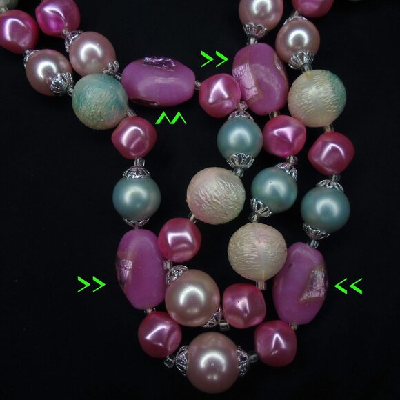 Vintage Multi Strand Necklace, Pink & Aqua Blue Pastel Beads Beaded MultiStrand - Picture 4 of 13